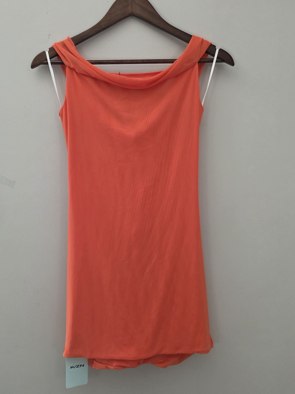 K/ZN Coral Orange Cowl Neck Mini Dress Y2K Sleeveless Size L